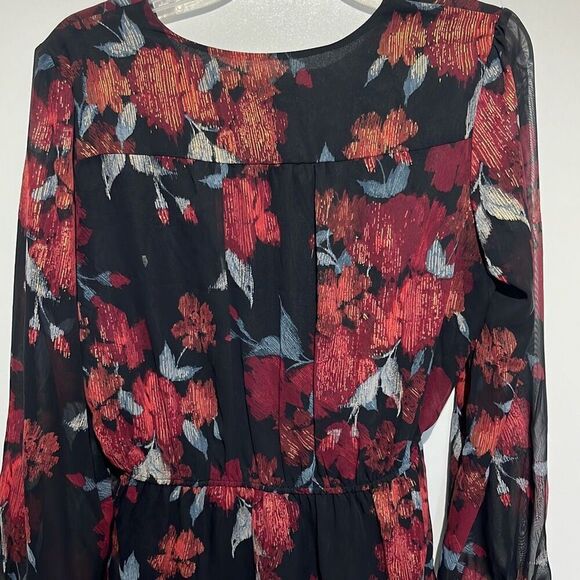 52seven Women's Multicolor Floral Tie Waist Long Sleeve Blouson Blouse Large NWT - Picture 8 of 10